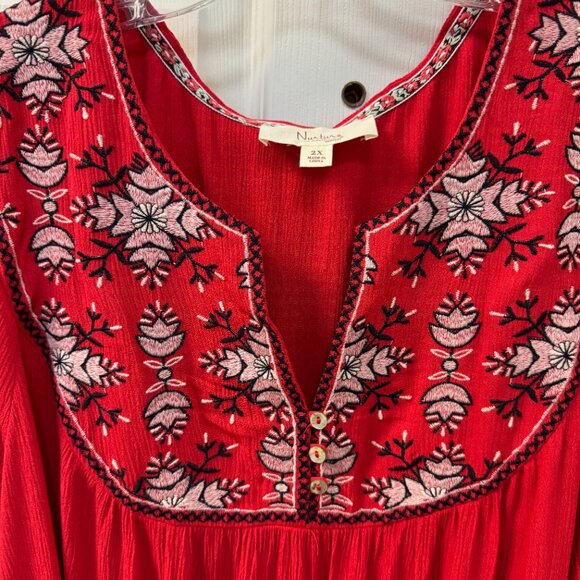 Nurture  Embroidered Red Gauze Blouse. Size 2X - Picture 2 of 9